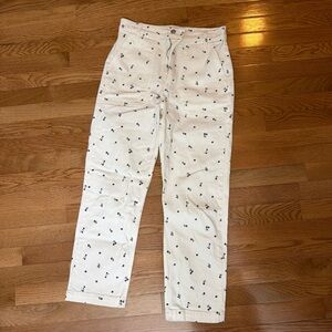 J. Crew White Jeans with Black Floral Pattern
